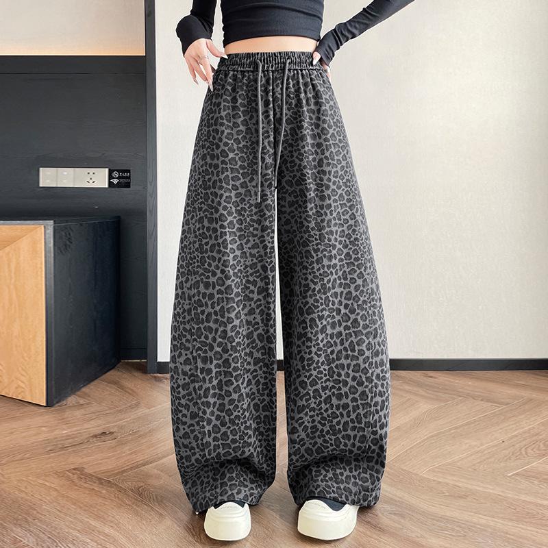 American Leopard Print High Waist Wide-Leg Cotton Joggers - Spring/Autumn 2026 Fashion S