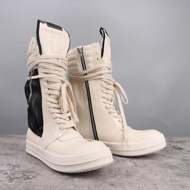 Bottes montantes Rick Vintage Bottes de moto pour hommes Qualité supérieure Cuir véritable Marque Fermeture éclair Bottes longues Femmes Bottines mollet à poche