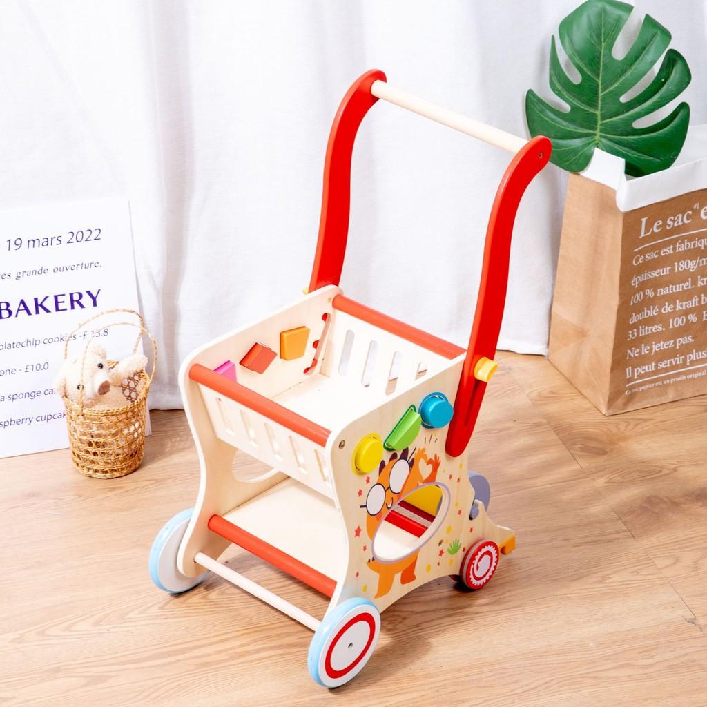 Multifunction Wooden Baby Cart Toddler Walking Shape Recognition Festival Gifts