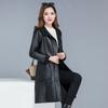 Outerwear Mid Length Leather Jacket, Plus Size Casual Button Style, Fur Integrated Mid Length Women's Jacket