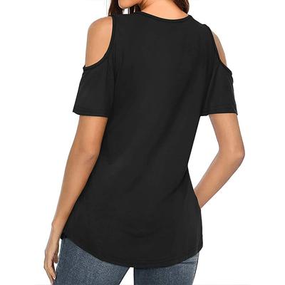 Cold Shoulder Top Girl T-shirt Short Sleeve Loose Blouse