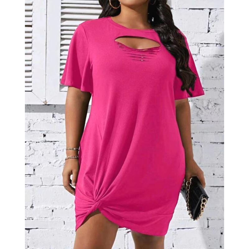 

Женские однотонные повседневные платья с вырезом и переплетенными краями XXL розы красного