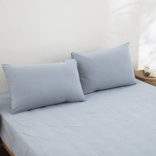 Set of 2 Organic Cotton Pillowcases, 100% Washed Cotton, 2 Pillowcases, 50x70cm, Dust Mite Resistant, Antibacterial, and Odor Resistant, Envelope Styl