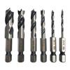 High Speed Steel 6pc Hexagonal Shank Three Pointed Woodwork Drill Integrated British System Two Edge Two Groove Drill Tool Set