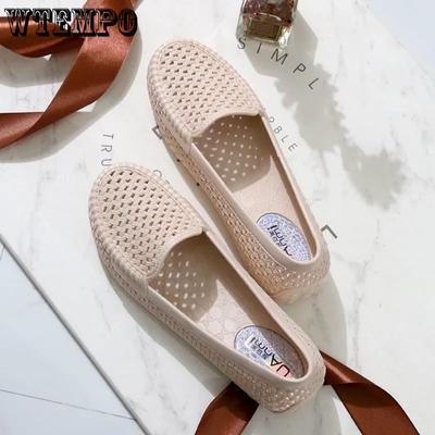 Size 36-41 Solid Color Cool Hole Slip-on Shoes Women's Hollow Out Close Toe Flat Heel Soft Sole Shoes for Work/vacation/seaside