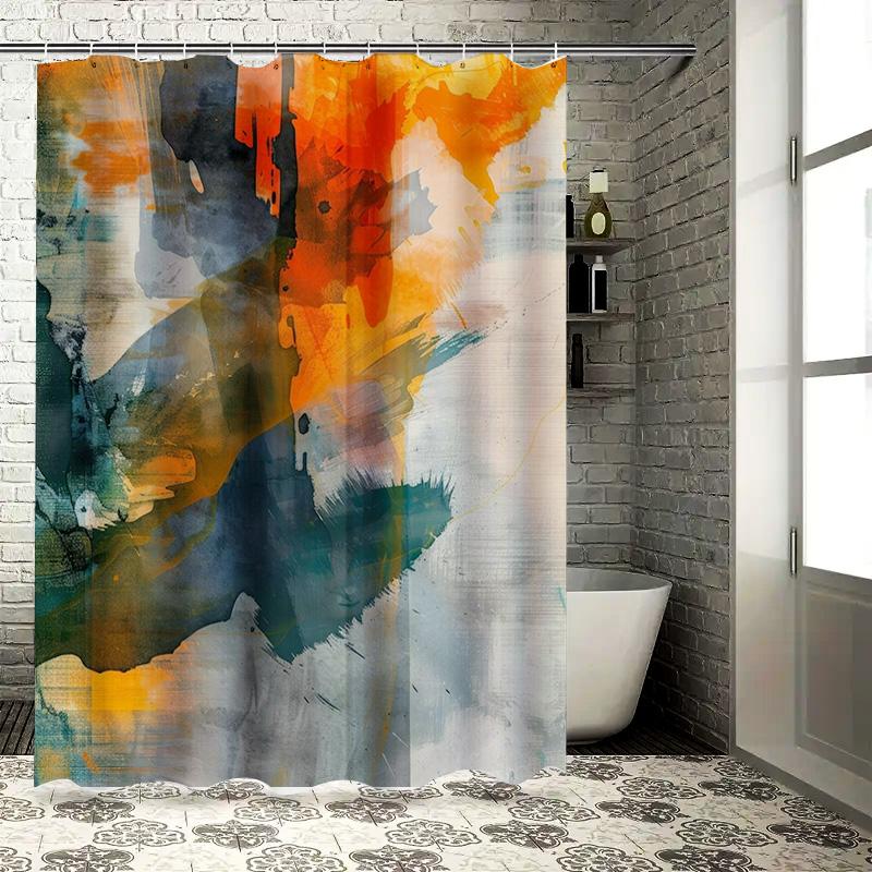 

Abstract Watercolor Design Shower Curtain Orange Blue Gray White W60H190(CM)-1 Pcs