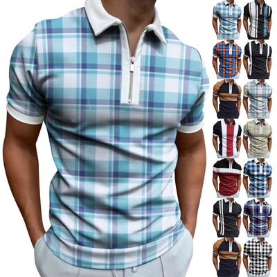 Herren-Hemd, Golf-Shirt, Retro, Farbkontrast, Outdoor, Straße, kurze Ärmel, Button-Down-Druck, Kleidung, Bekleidung, Mode, Designer, lässig, atmungsaktiv