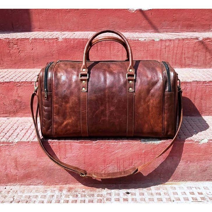 Genuine Leather Travel Duffel Bag Weekender Luggage Goat Leather Duffle Bag