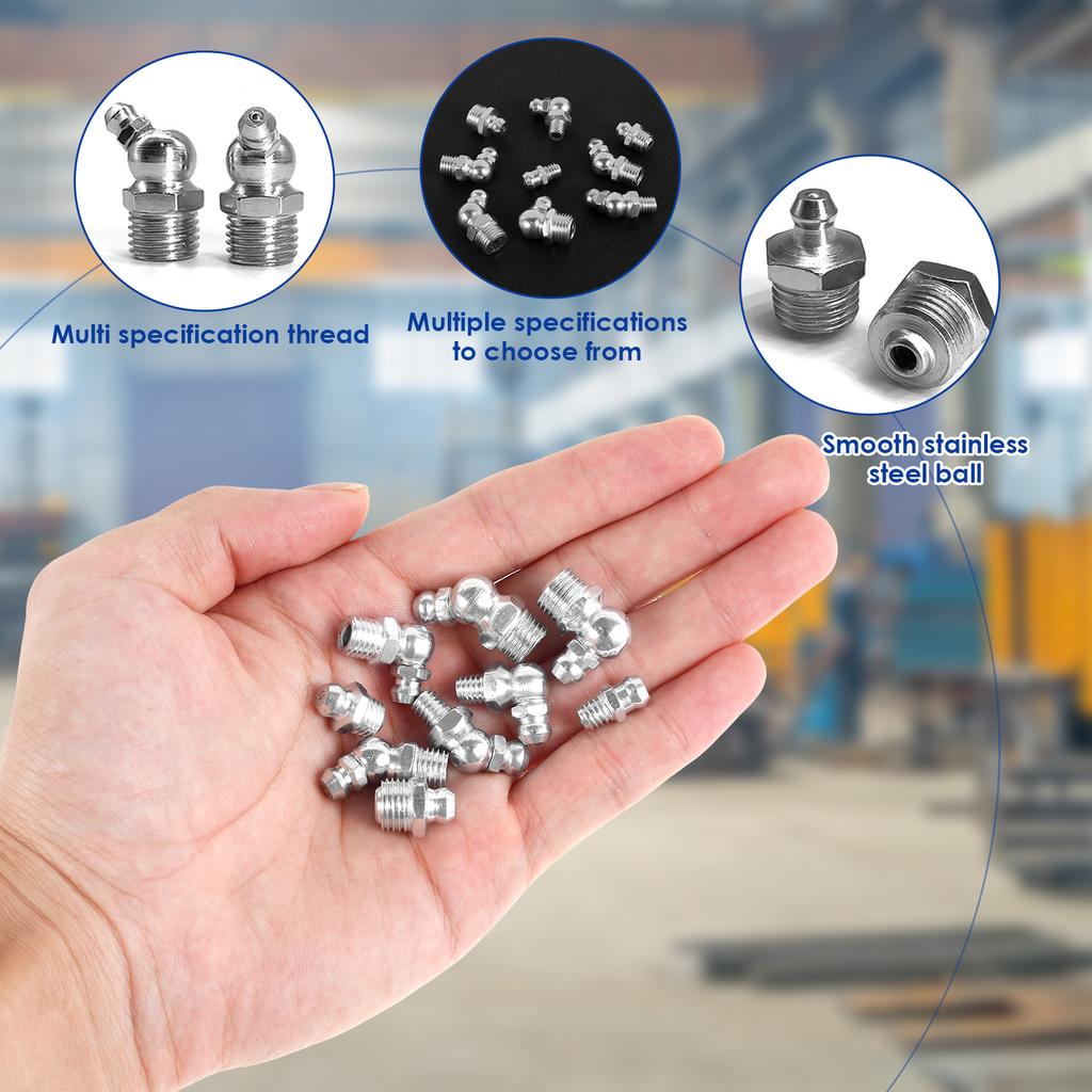60Pcs Metric Grease Fitting Assortment Straight 45°/90°Angle Galvanized Metal Grease Nipple with Storage Box