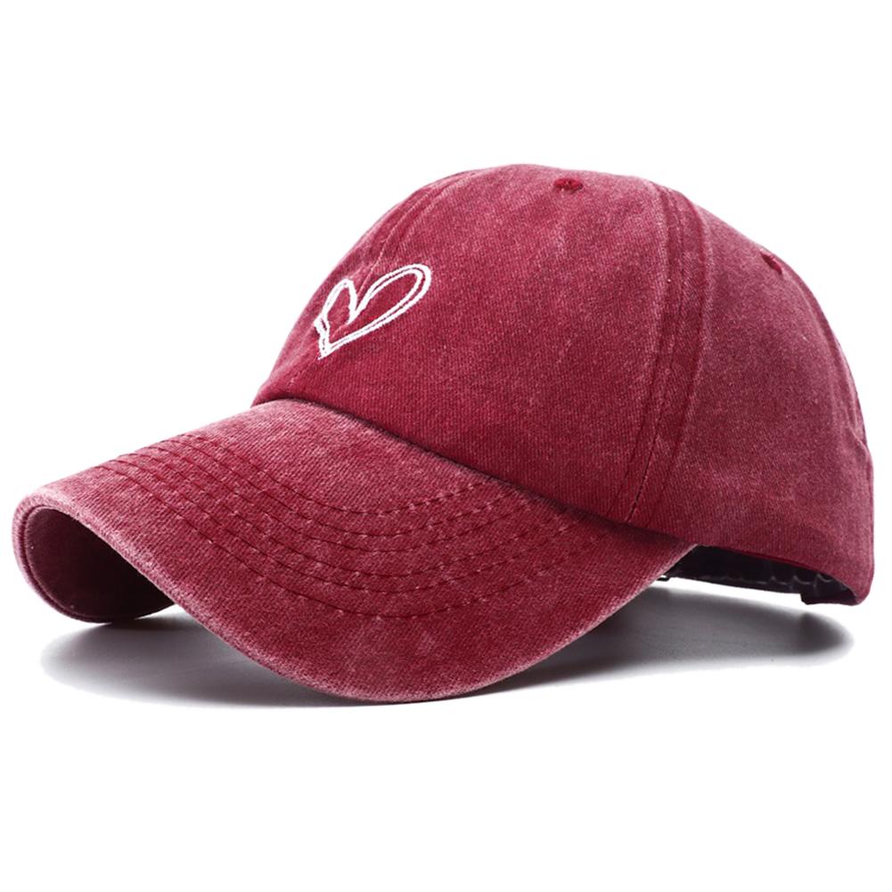 

New Cute Love Heart Embroidery Washed Cotton Baseball Hat Snapback Cap Women Fashion Vintage Black Hats Y2K Gorras Adjustable