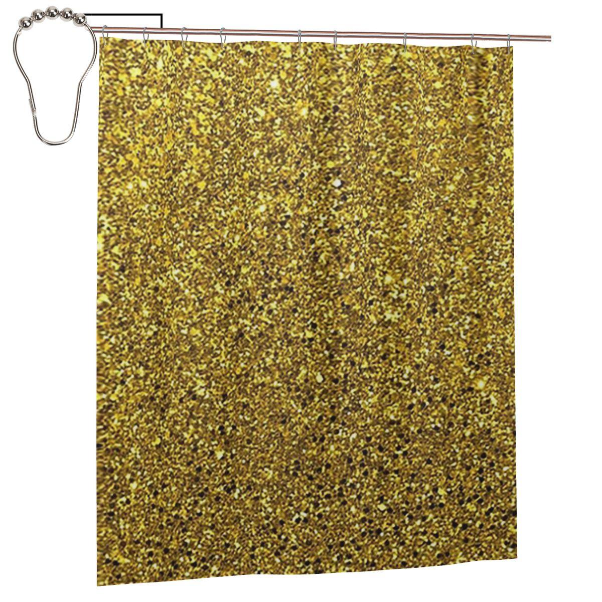 Black And Gold Glitter Pattern Shower Curtain Bathroom Polyester Waterproof Bath Curtains With Hooks W60H190(CM)-1 Pcs