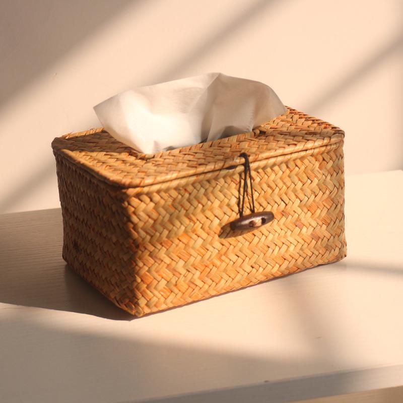 Retro Rattan Woven Tissue and Remote Holder