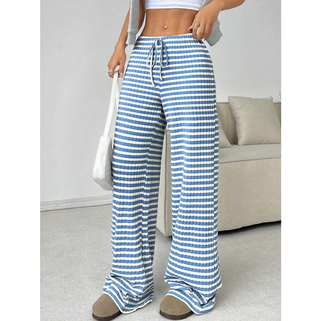 Women's Clothing, New Styles, Casual Pants, Striped, Solid Color, Elastic, Drawstring, Cotton, Straight Leg Pants