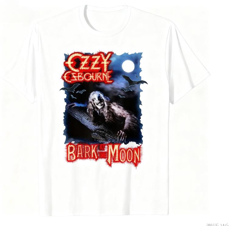 

Men Women T-Shirt Black Graphic Tee with Red Blue Cartoon Art Bat Design Ozzy Osbourne 40th Anniversary Bark At The Moon Tour 4XL