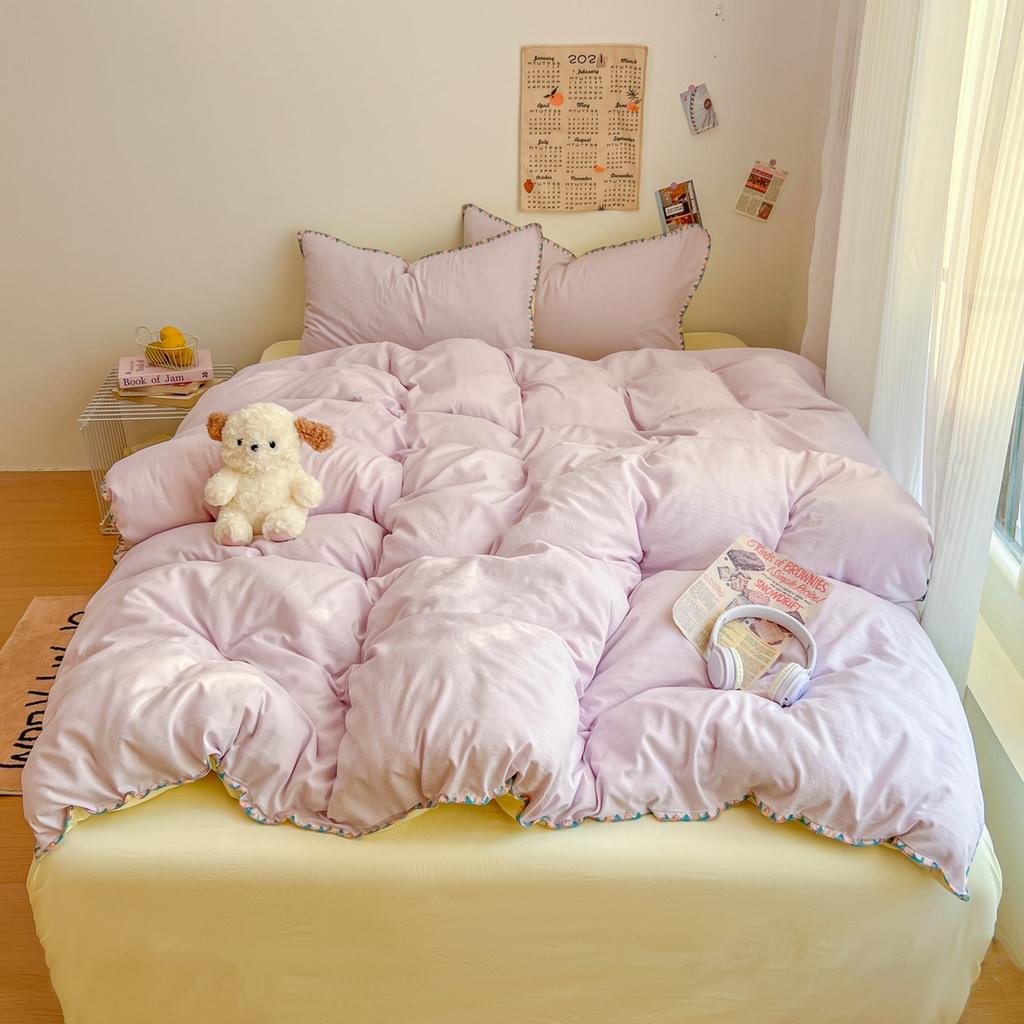 Literie Class A 2025 nouveau vent crème couleur unie drap de lit ensemble quatre pièces housse de couette étudiante ensemble quatre pièces ménage
