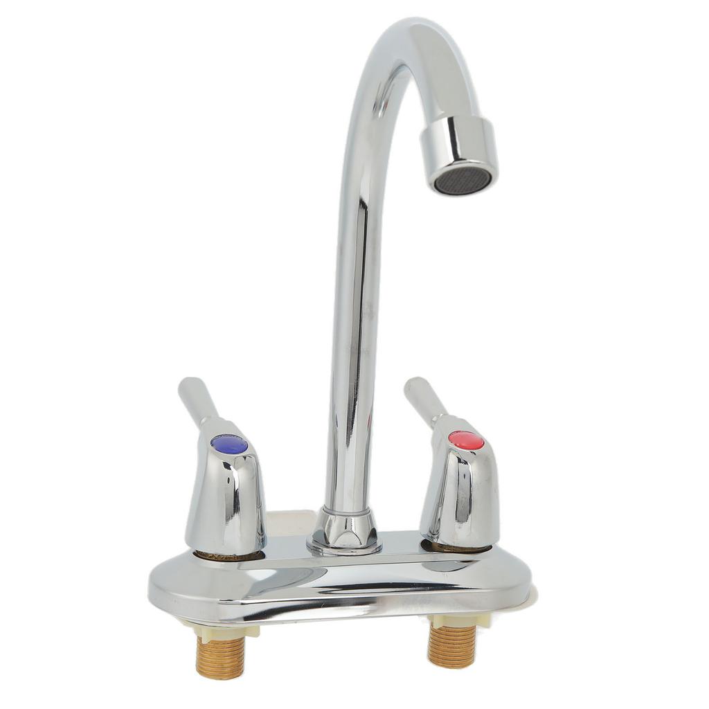 Sink Faucet 2 Handle 2 Holes Deck Plate Design Hot Cold Water Basin Mixer Tap for Bathroom Kitchen