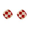 French checkerboard light luxury stud earrings women's red checkerboard mosquito coil plate earrings painless ear clips no holes advanced sense