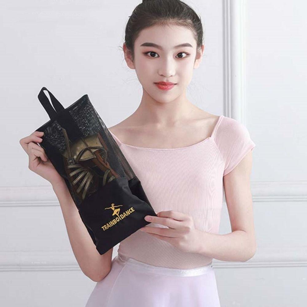 Black Color Latin Dance Shoe Bag with Zipper Mesh Dance Pouch Ballet Organizer Bags  Ballerina