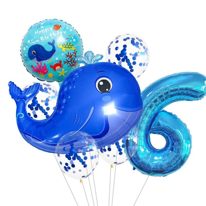 Ocean Theme Balloon Set Kids Birthday Number Balloon Decor