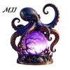 Nautical Themed Room Decor Deep Sea Octopus Crystal Ball Lamp, 3D Handmade Engraved Resin Night Light with Magical Ocean Theme LED Base, Bedroom