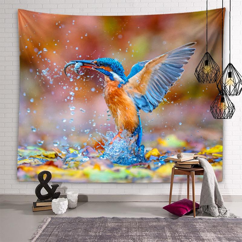 Tapiserie Kingfisher Artă de perete cu păsări Tapiserie decorativă Kawaii Cameră pentru copii Sufragerie Dormitor Cameră Estetică Decor interioară