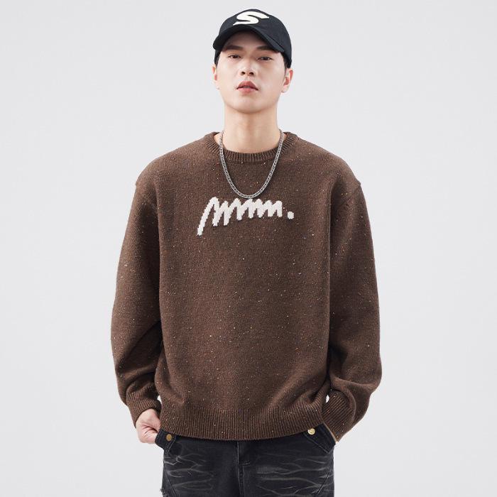 Men s Japanese Retro Trendy Jacquard Knit Sweater - Versatile Round Neck for Autumn/Winter, Unisex Style 2XL коричневый