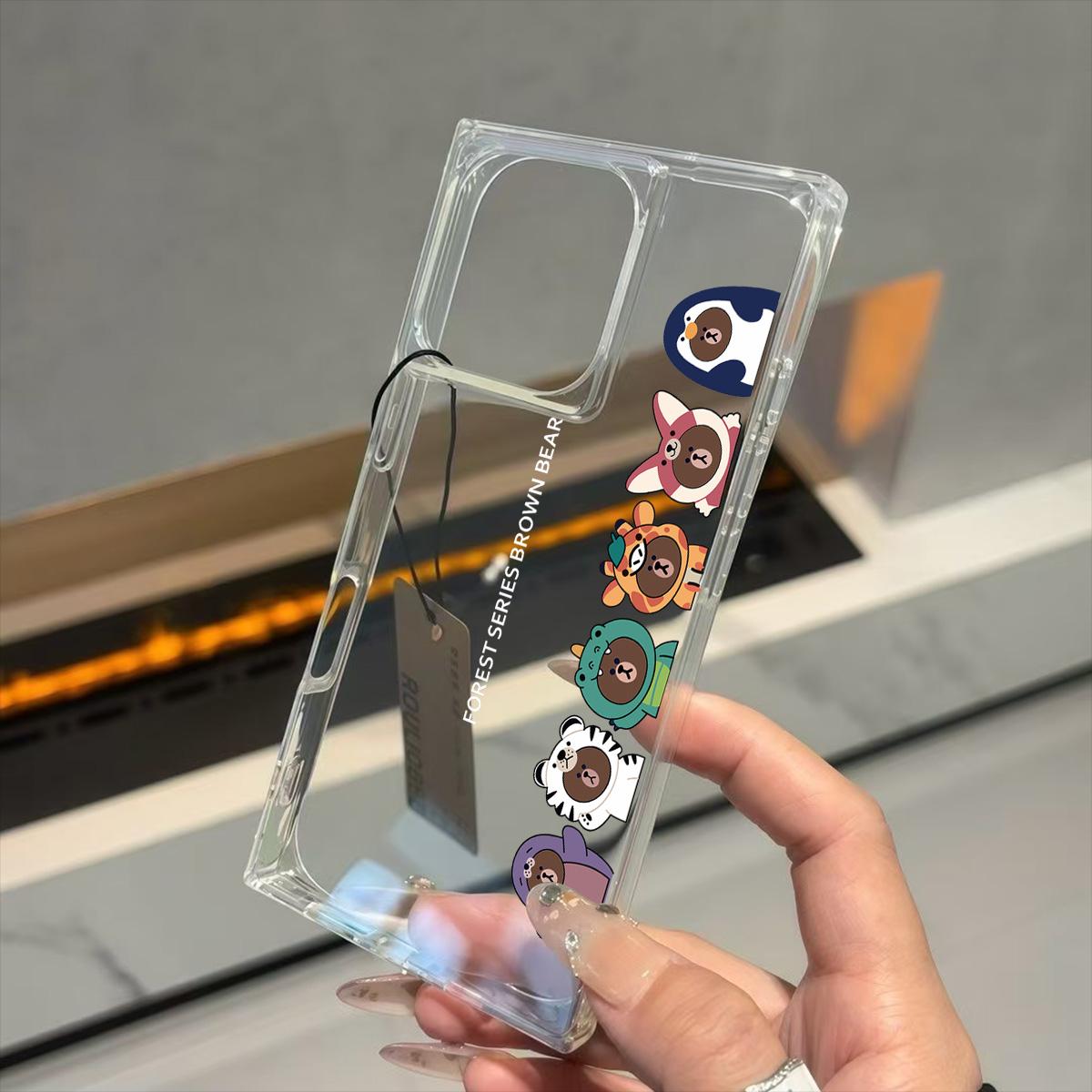 

Clear Square Back Tube Case Protection For iPhone 16 ProMax 11 12 14 Pro Max 15 Plus 13 Row of Plush Toys Pattern iphone 16
