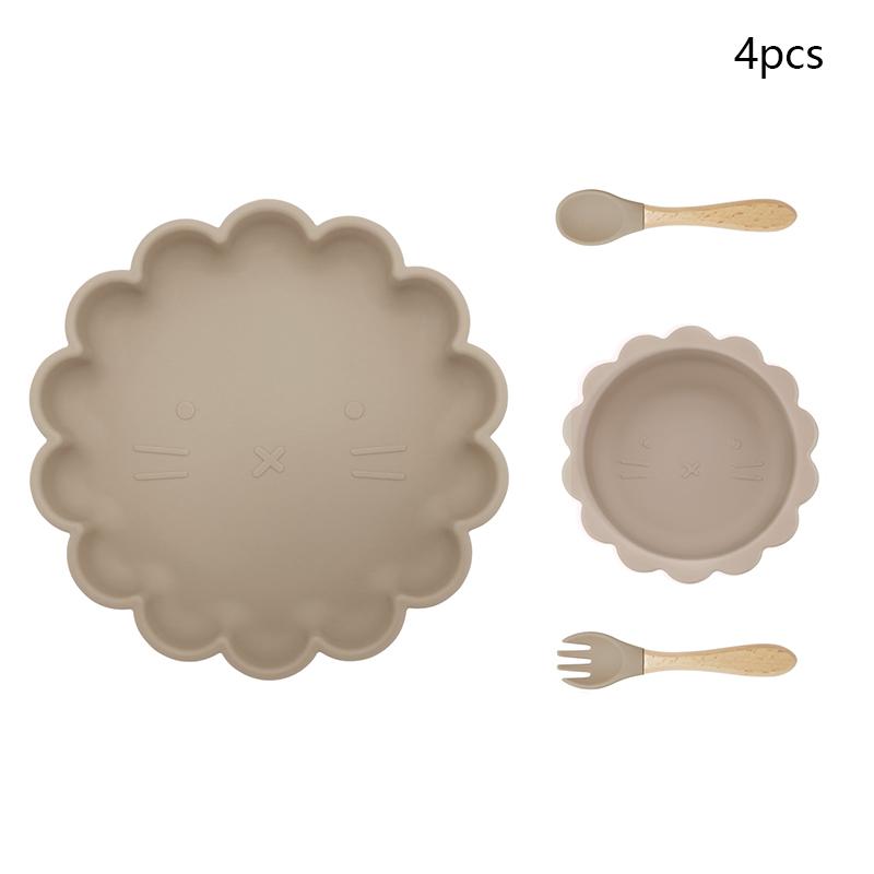Kawaii Animal Shape Baby Plates For Food Silicone Cookware Set Of Dishes Non-slip Bowl Feeding Spoons Children's Tableware