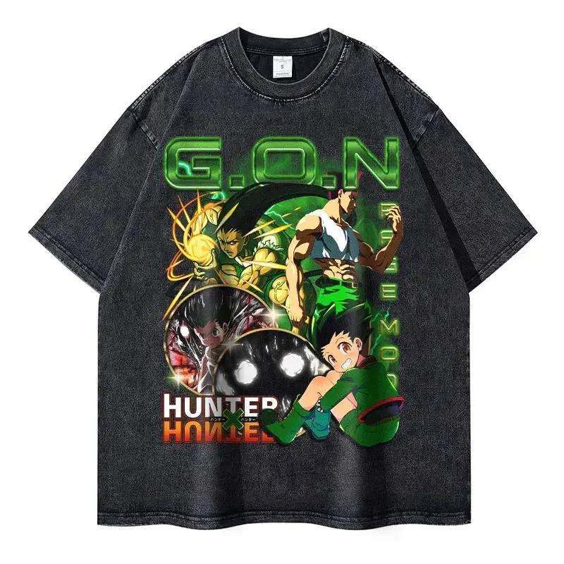 

Vintage Washed Anime Hunter X Hunter T-Shirt Men s and Women s Cotton Comfortable Fit Tee Casual Streetwear Summer S