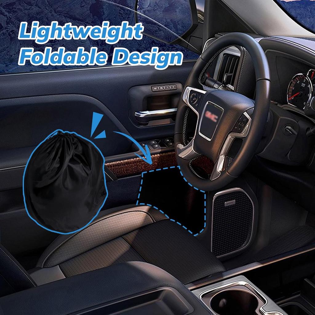Front Windshield Sunshade Compatible With GMC (-2024) Sierra 1500 2500 3500 SLT, AT4, Denali Pickup Accessories - 210T Double Layer Foldable Front
