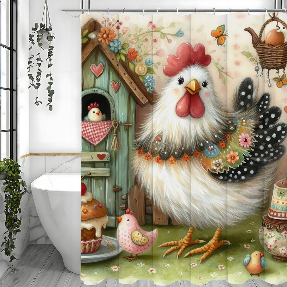 Cute Chick Chick Floral Chicken Nest Shower Curtain, Bathroom Decorative Shower Curtain, Waterproof Shower Curtain with Hooks