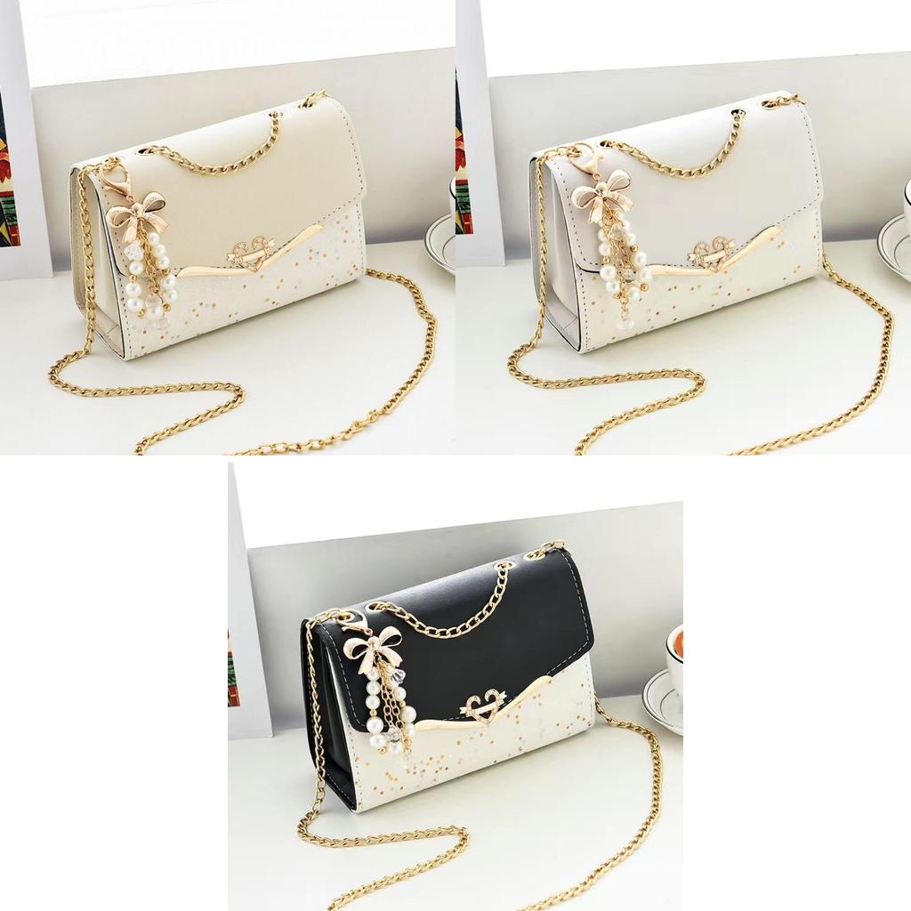 Pu Small Chain Shoulder Bag For Daily Use With Magnetic Closure And Sparkling Elements