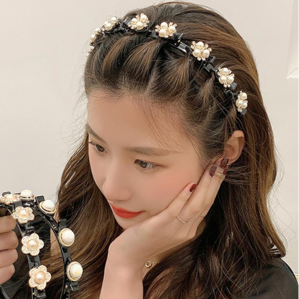 Pearl Lazy Girls Hair Braider Hair Hoops Hair Toothed Headband  Artifact for Tidying Broken Hair