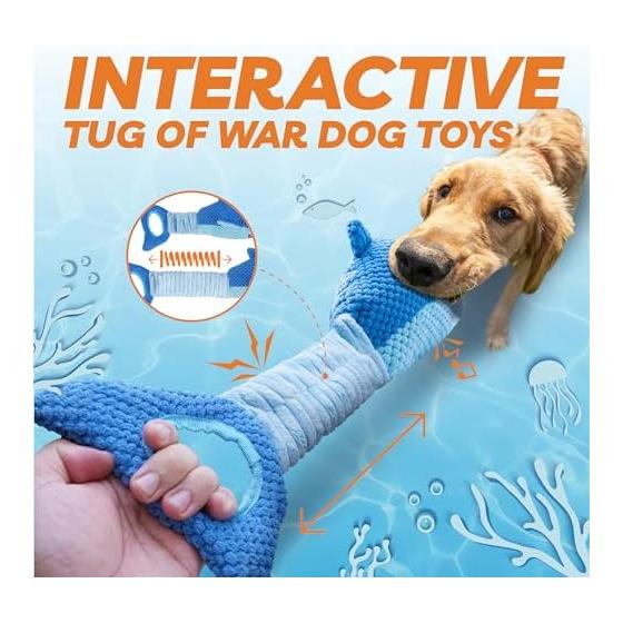 Dog Toys for Large Breeds, Squeaky Dog Toys for Aggressive Chewers, Plush Dog Chew Toys for Teething, Puppy Toys To Keep Busy and Tug of War with