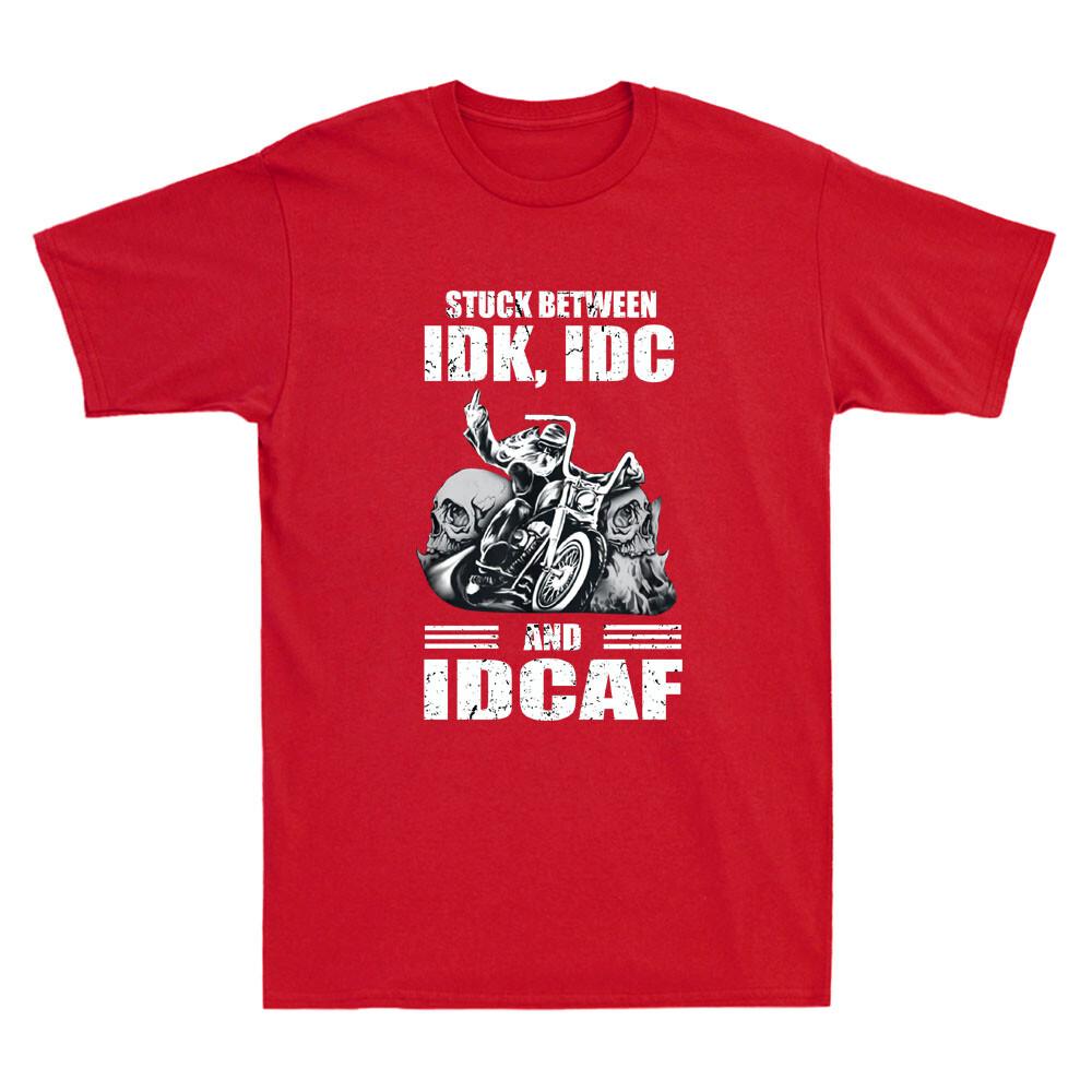 Dödskalle Biker Fast Mellan Vet Inte Bryr Mig Inte Och Bryr Mig Inte Om Ett Skit Vintage Unisex Kortärmad T-shirt