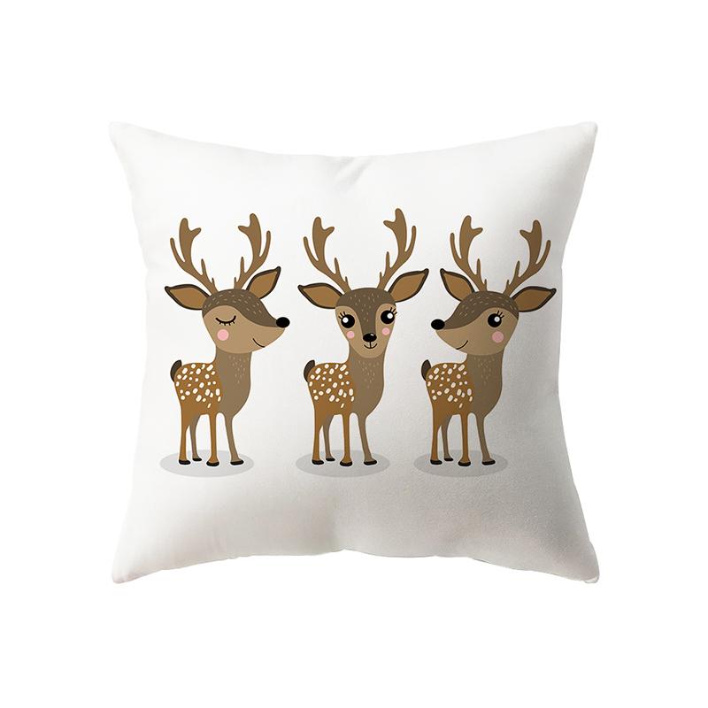 Cute Elk Christmas Theme Print Pattern Cushion Cover Home Living Room Sofa Decoration Square Polyester Pillow Pillow Cover