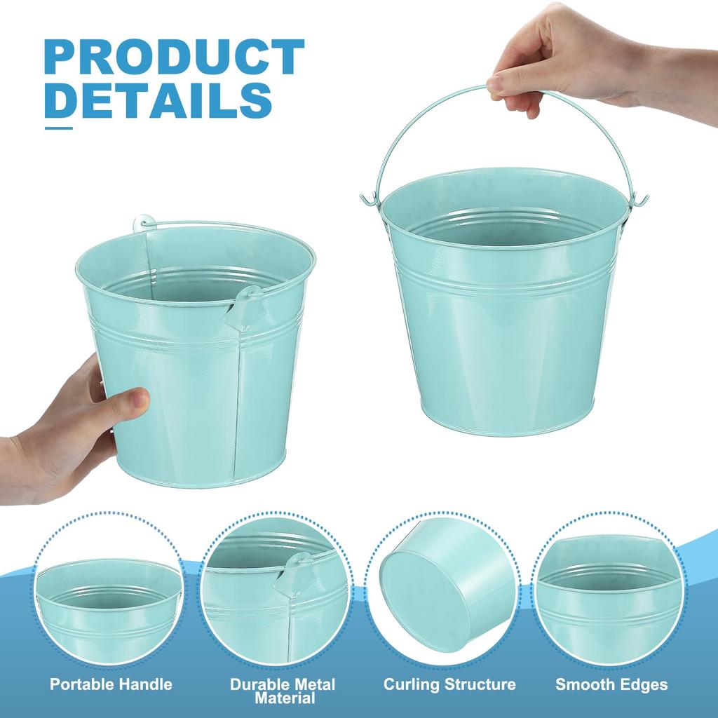 PATIKIL Small Metal Buckets with 6pcs Mini Galvanized Buckets for Craft Party Souvenir Light Blue 5.9"x5.1" Handles, Decoration,