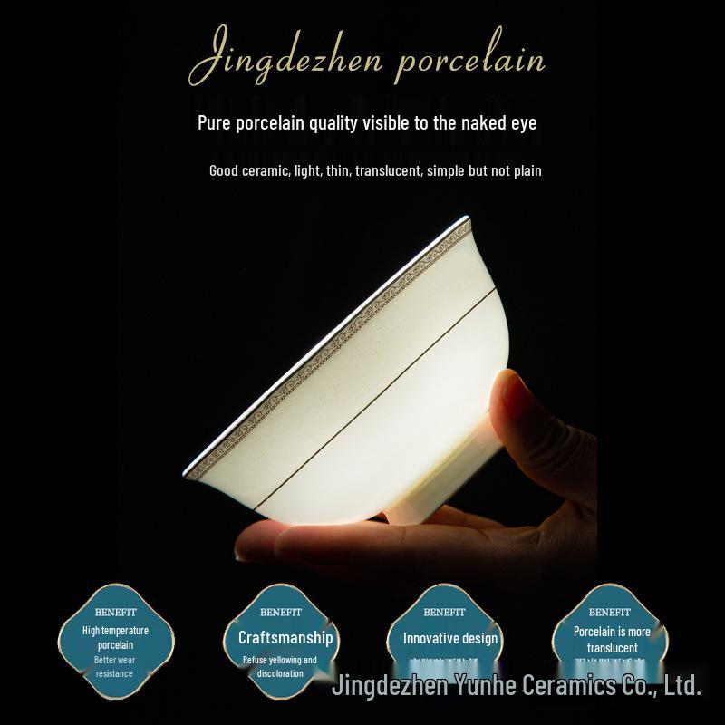 Jingdezhen High-Temperature Ceramic Bowl & Plate Set - Premium Underglaze Color, Chinese Light Luxury Gift with Chopsticks