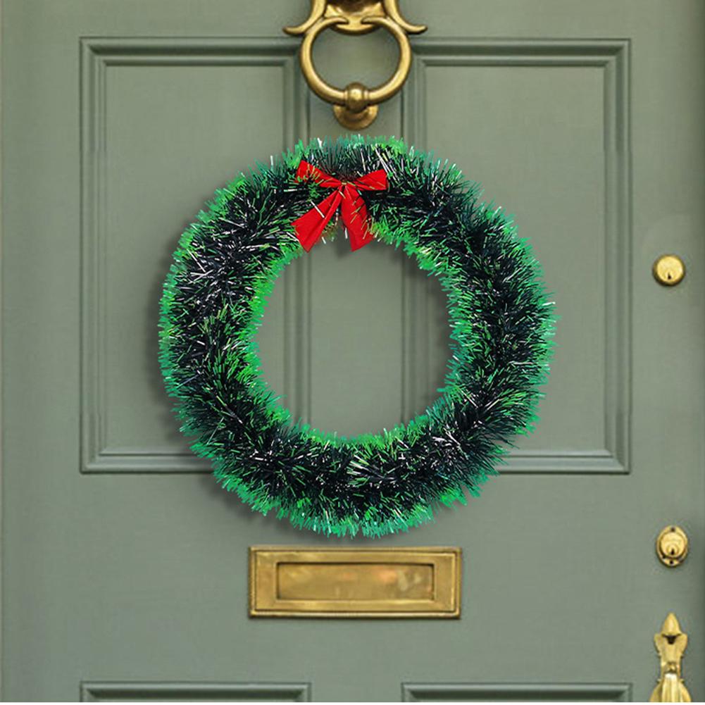 D5 Christmas Artificial Wreath with Red Bow 30CM Cabinet Wreath Durable Plastic Tinsel Wreaths Crafts Xmas Holiday Decoration