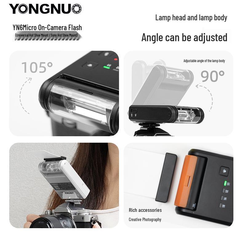 Yongnuo YN6 Mini On-Camera Flash with Built-in Battery for Nikon & Fuji Mirrorless Hot Shoe Cameras