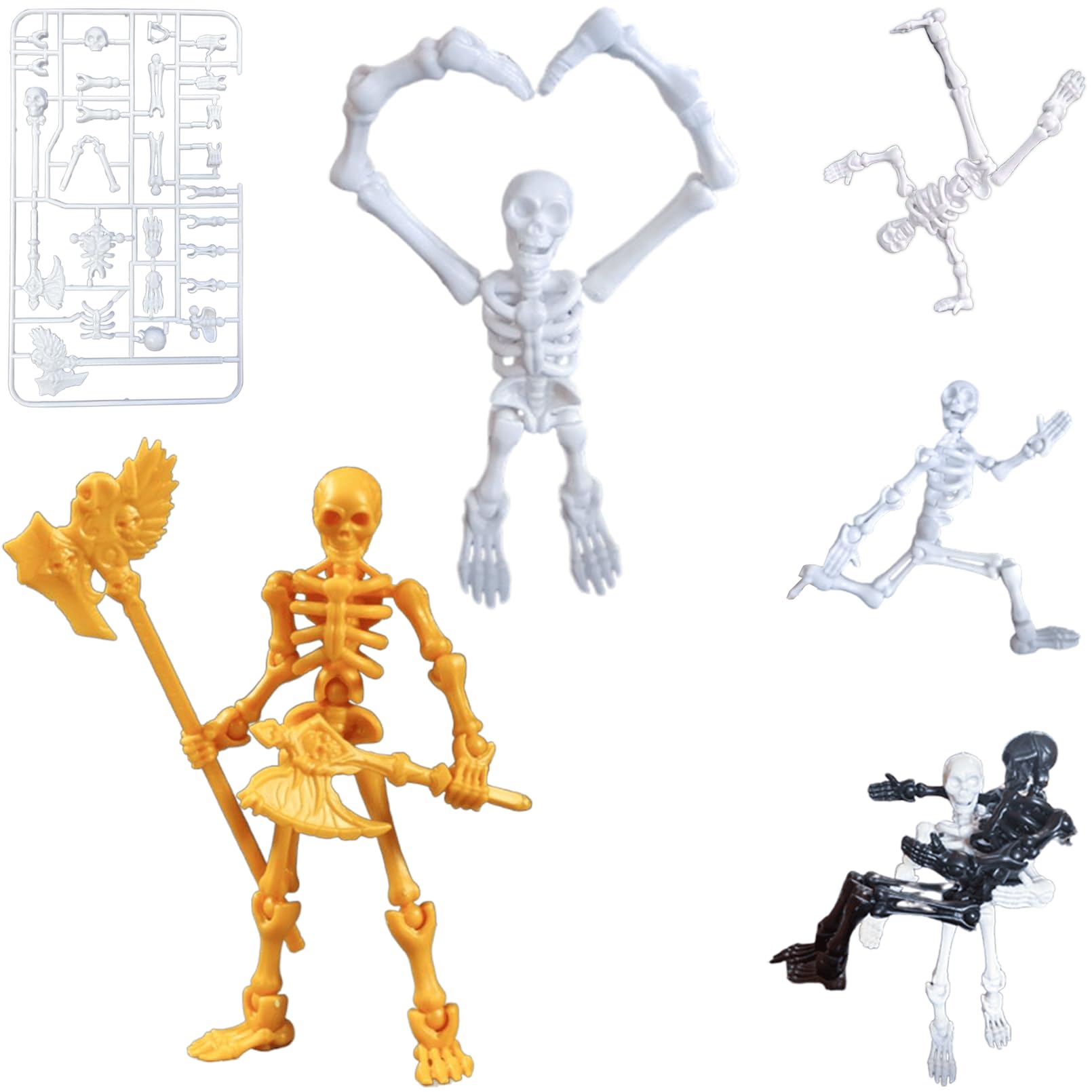 

TattiOut Plastic Skeleton Set of Assembled Movable Plastic Model Social Media Hot Horror Decorative Fun Stress Halloween White Yellow 2, 13cm,