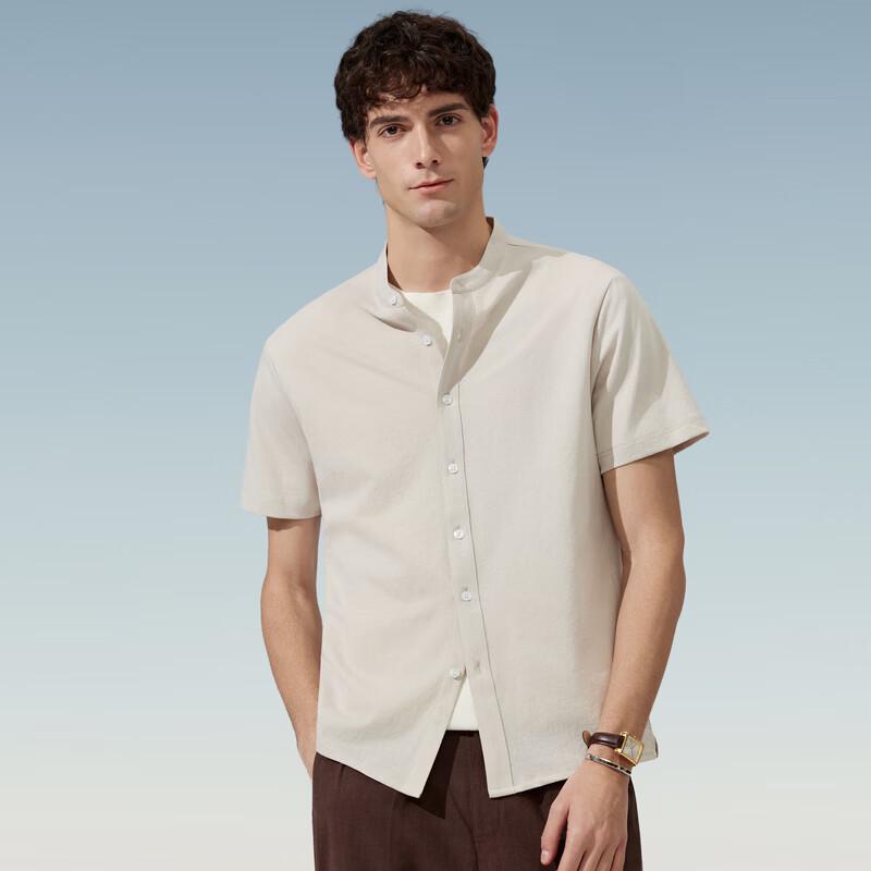 

Judger Men s Linen Blend Short Sleeve Stand Collar Shirt L