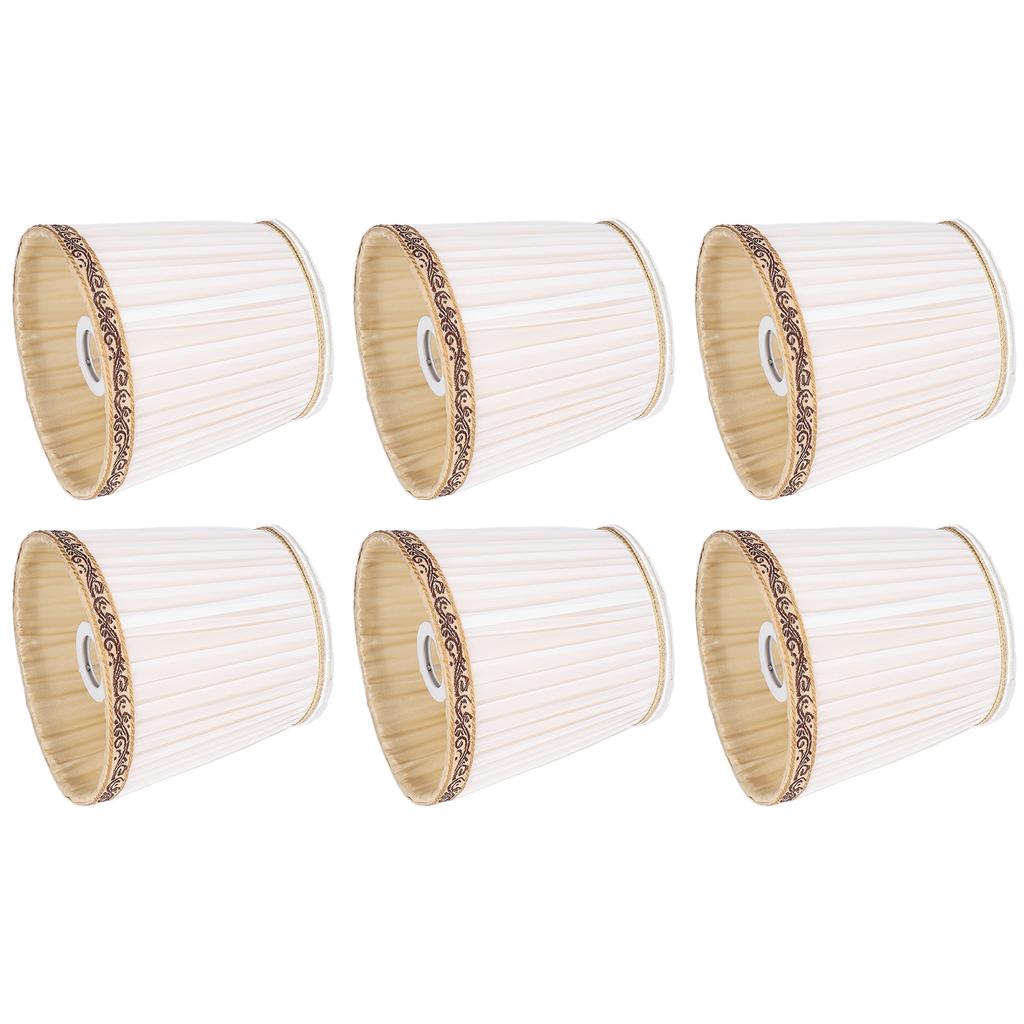 6Pcs Fabric Mesh Lamp Shade Clip On Lampshade Beige Golden Edge Style for E14 Chandelier Ceiling