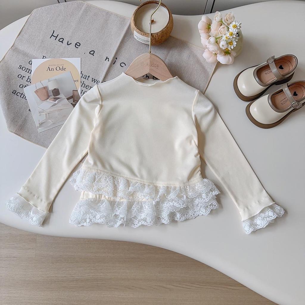 Girls' Korean Style Long Sleeve Lace Trim Top - Spring/Fall Fashion BQB009