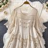 Retro Hook Hollow Out Women Dresses Spring Summer Beach Style Knitted Vestidos Mujer Elegant Loose Long Dress