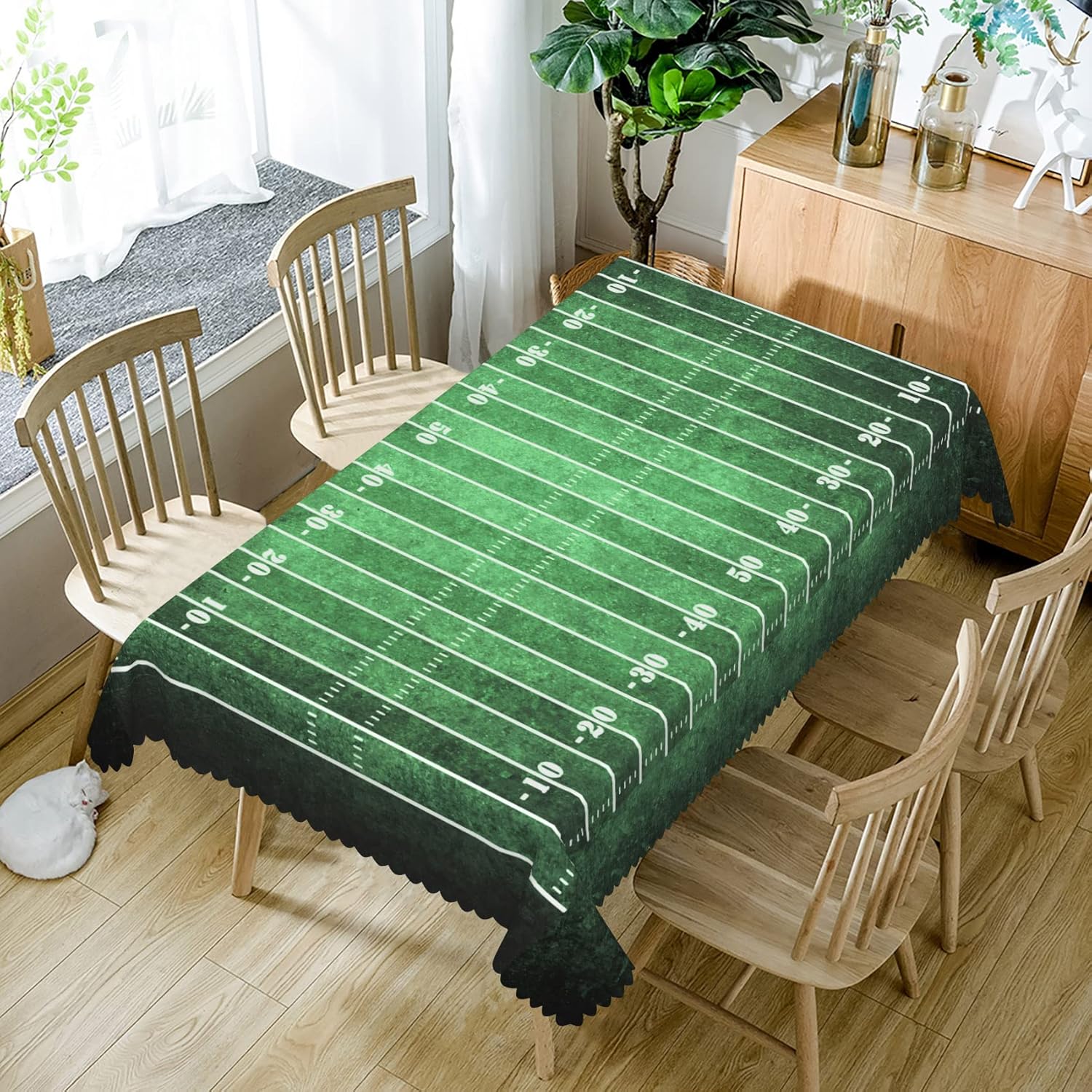 Nappe Rectangle Terrain de Football Américain Décoration de Table Réutilisable Imperméable Nappe de Table de Cuisine Salle à Manger Décoration de Fête de Fête 100x160cm