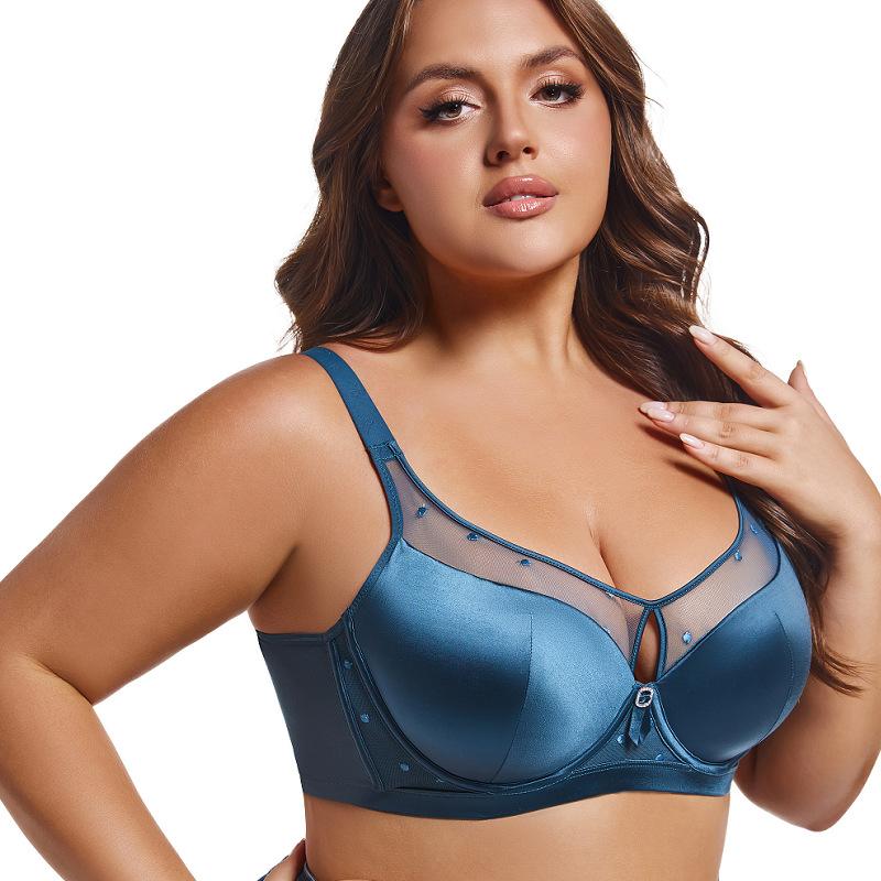 European and American Light-weight Plus-size Underwear Silky Glossy Cloth Splicing Sexy Gathered Breathable Bra