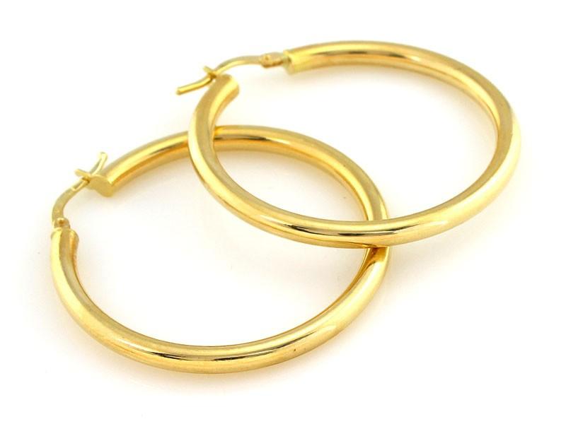 Gold earrings 585 women's simple circles diameter 30mm round pattern