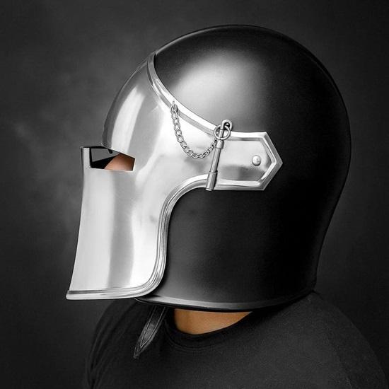Barbuta Warrior Helmet  Black  Chrome Medieval Headpiece for , Cosplay And Costume Armor Looks
