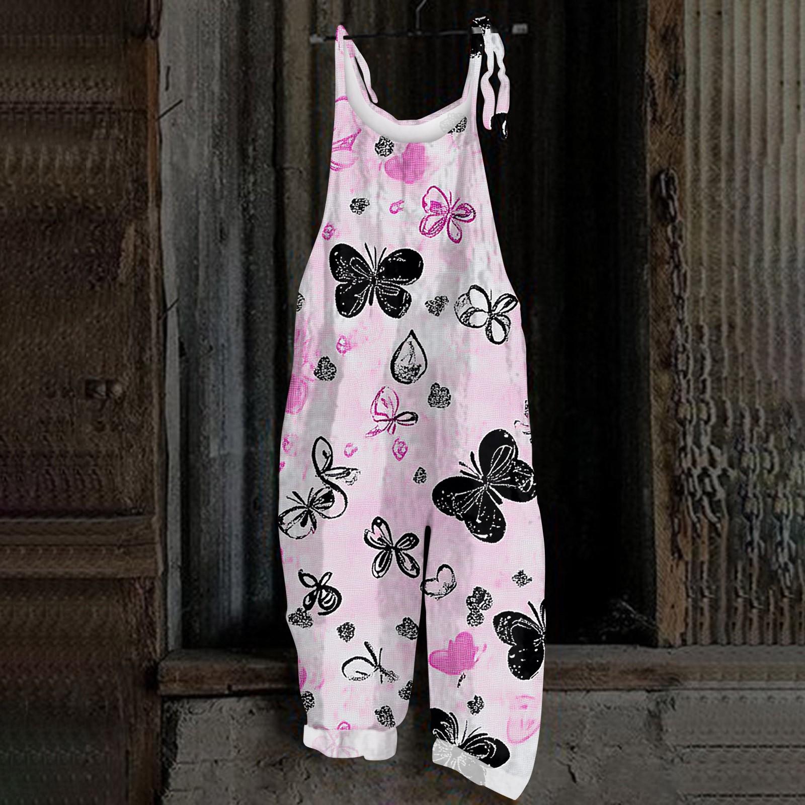 

Женский комбинезон с рождественским принтом, повседневный свободный винтажный комбинезон из хлопка и льна XXXL розовый